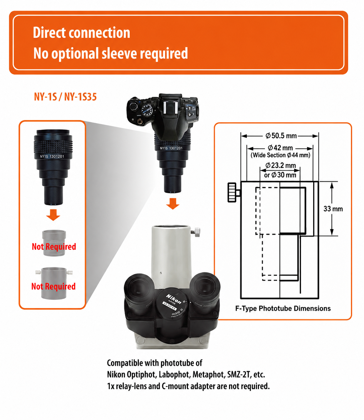 Nikon older F-type phototube installation guide for DSLR microscope adapter